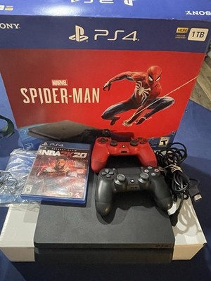 Sony PS4 Slim 1TB Spider-Man Box W/ 2 Controllers, Cords, Manual & Game!