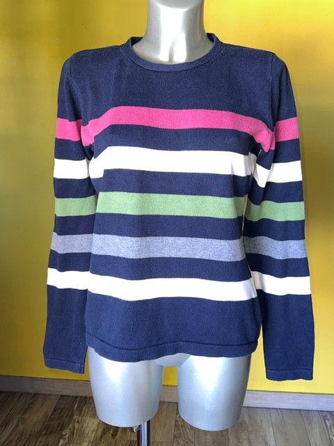 pull coton rayé col rond TOMMY HILFIGER taille L/G très bon état
