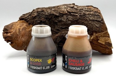Shimano Isolate Hookbait Glug 200ml Chilli Sausage & Scopex Liver Liquid Dip DA