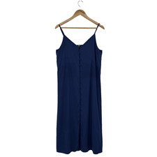 Uniqlo Navy Blue Slip Dress Button Front Midi Minimalist Rayon Women’s M Staple