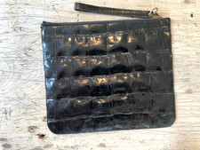 Vintage Black Alligator FLAT Leather Clutch Purse w/ STRAP HANDLE