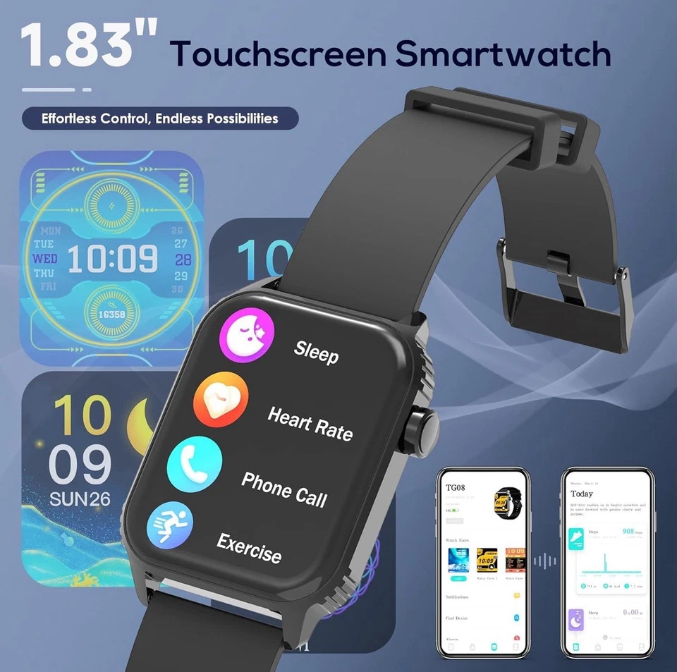 Relojes inteligentes para mujer hombre, reloj inteligente HD de 1,83 pulgadas con 90 modos deportivos Foto 2 de 3