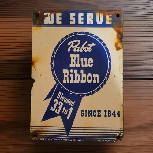 Vintage Pabst Blue Ribbon Beer Sign Porcelain Iroquois Schlitz Redtop Jax Piel's