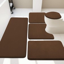 YIHOUSE 5-Piece Memory Foam Non-Slip Washable Bathroom Rug Set - Brown