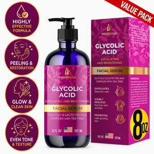 InstaSkincare Acides glycoliques 15% Lactique AHA Éclaircissement exfoliant du sérum 8oz