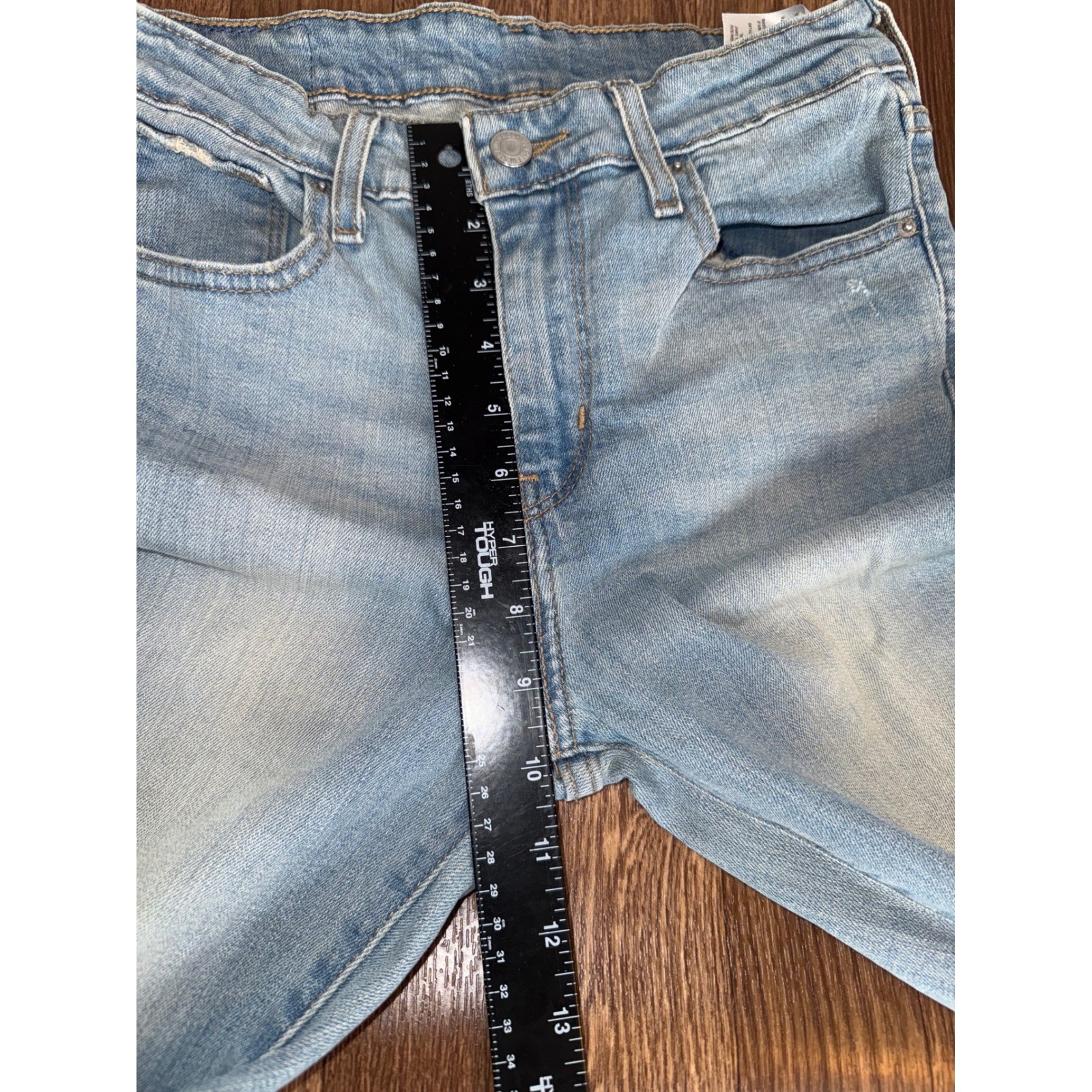 Levis 726 High Rise Flare Jeans Light Wash Distressed Raw Hem 28x32 726-0005 thumbnail 3