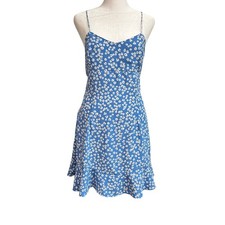 Zara Blue Floral Print Spaghetti Strap Mini Dress Size Medium Summer Flounce