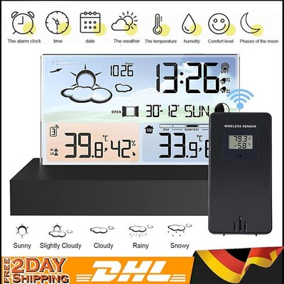 Wetterstation Funk Thermometer Innen-Außensensor Digitale Wecker Mit Farbdisplay