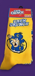 Cap'n Crunch Graphic Novelty Crew Socks, 1 Pair, Men's Size 6-12, Yellow