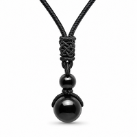 Obsidian Kugel AnhäNger 16Mm Echt Edelstein Kristall Kugel Kordel Halskette S...