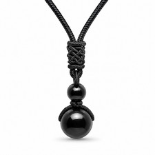 Obsidian Ball Pendant Necklace Apache Tear Genuine Crystal Adjustable Cord 16mm