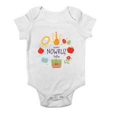 Personalised Happy Nowruz Half-Sin Table Baby Grow Vest Bodysuit Gift
