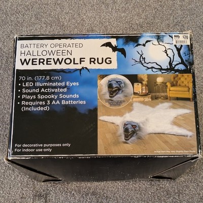Halloween Werewolf Rug White Lights Sound Red Blue Eyes 70'' Decoration SEE VIDEO