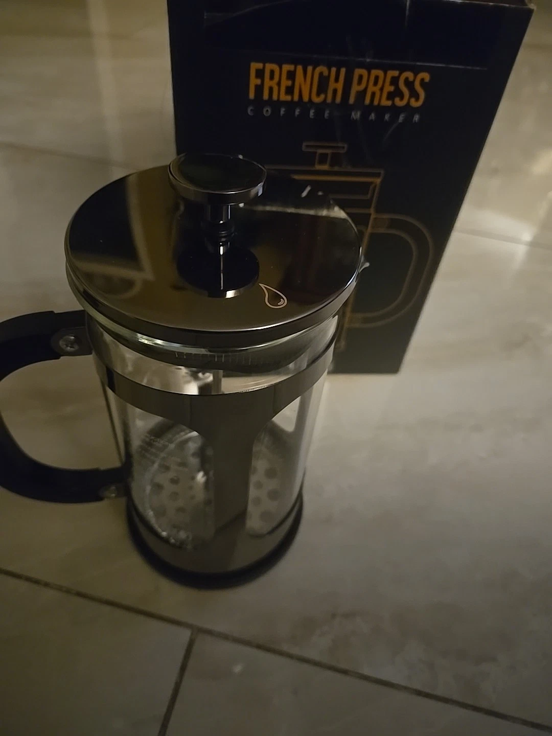 34 Ounce 1 Liter French Press Coffee Maker, Glass Classic Dark Pewter Stainless