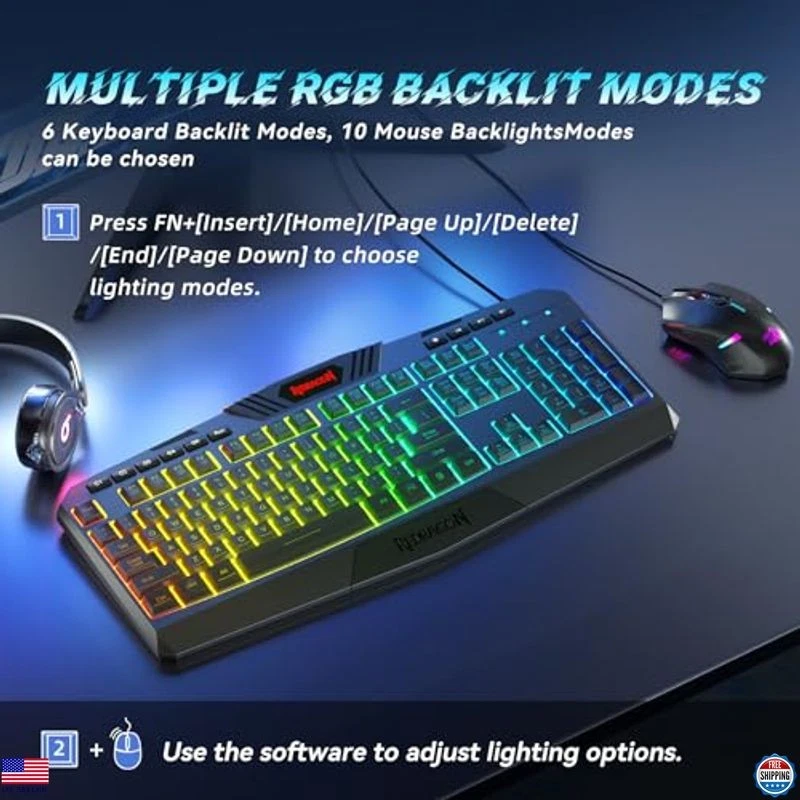 Redragon S101 RGB Gaming Keyboard & M601 Mouse Combo - Programmable Backlit Set - Image 3 of 4