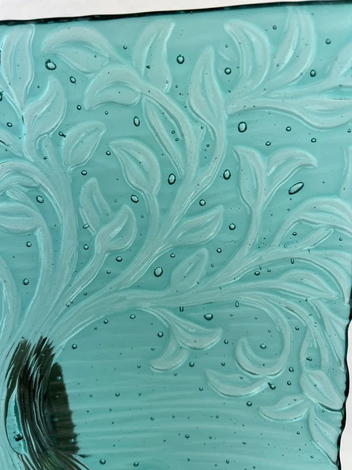 Árbol de la Vida Arte Vidrio 11x11 Placa en Relieve Azul Agua Bandeja Transparente Art Deco Foto 4 de 4