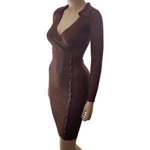 Hera Collection Women’s Long Sleeve Ribbed Knit V Neck Dress front