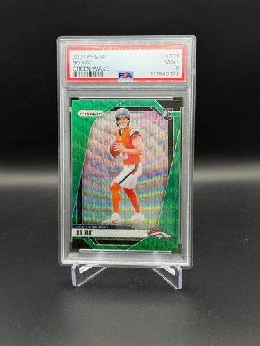 2024 Panini Prizm - Rookies Bo Nix #309 Green Wave Prizm (RC) PSA 9