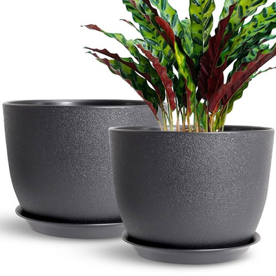 #ad SUN E 12quot; 2 Pack Outdoor Flower Pots with Saucers Garden Planters $52.59