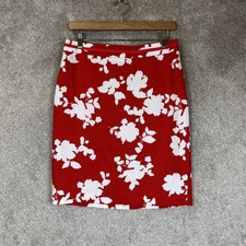 Talbots Skirt Womens 8 Petite Red Floral Cotton Knee Length Lined Zip- 4570