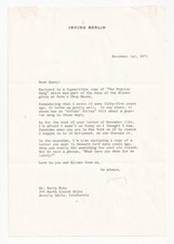 RARE Irving Berlin HISTORIC Signed Lyrics + Letter Keens Chop House New York