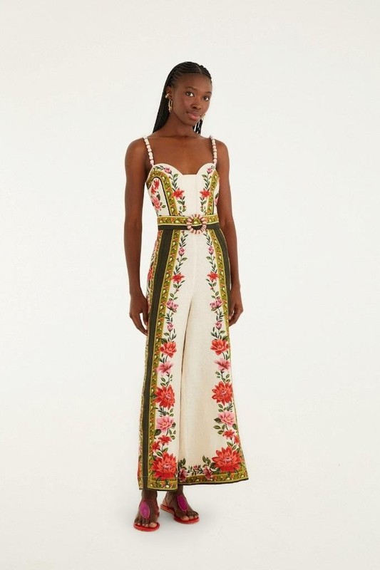 NWT AUTH FARM RIO Sand Wonder Sleeveless Linen Wide Leg Jumpsuit EXTRA SMALL XS