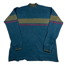 Vintage LL Bean Shirt Men  s Mock Neck Large Green Red Blue Long Sleeve USA 90s