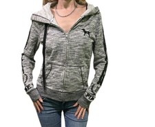 Victoria's Secret Y2k Style Gray Black Bling Sequins Dog Logo Zip Up Hoodie XS