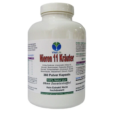 VITALLIFE Nierenkapseln 11 Nierenkräuter 360 Nieren Kräuter Kapseln NATUR pur. 26311