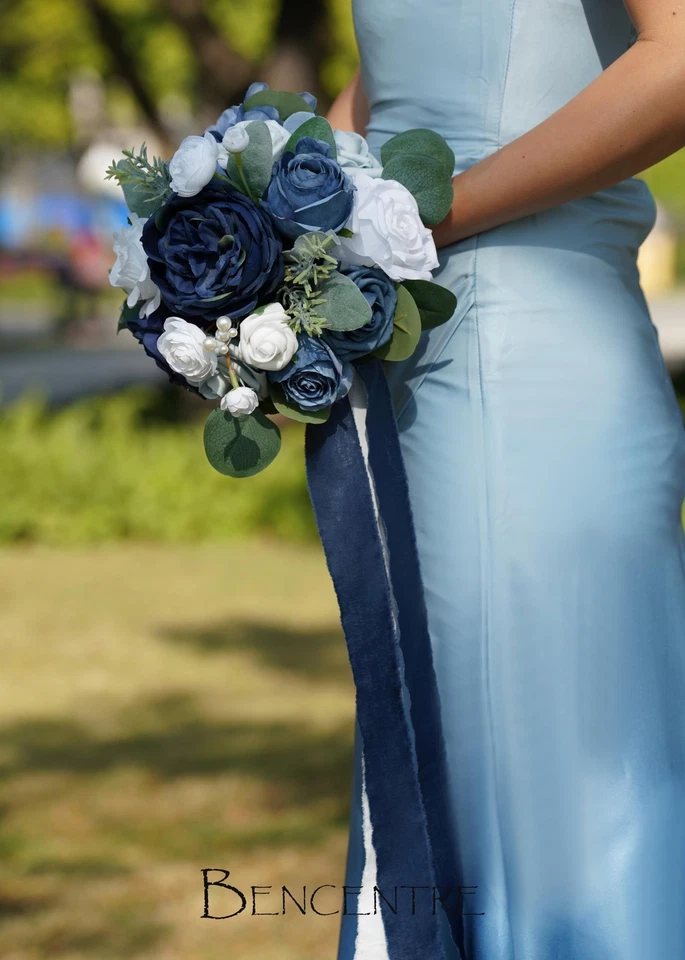 7 Inch Navy Blue Wedding Bouquet for Bride Bridesmaid,Small Wedding Bouquet, ... - Image 3 of 4