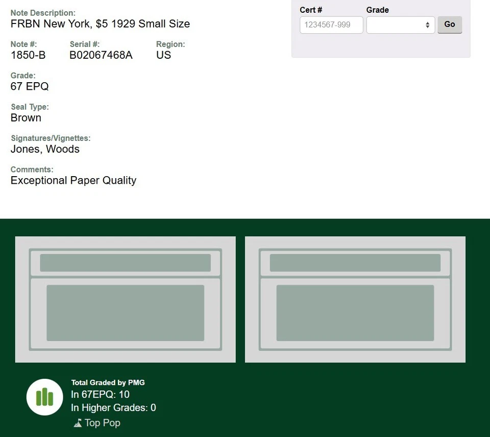 $5 1929 FRNB New York. Fr. 1850-B. TOP POP NOTE. PMG 67 EPQ - Image 3 of 3