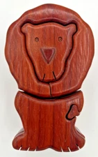 Vintage Wooden Lion Puzzle Trinket Box SKU U195