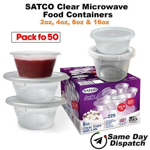 50x SATCO Clear Round Sauce cups Food Chutney Containers Plastic Deli
