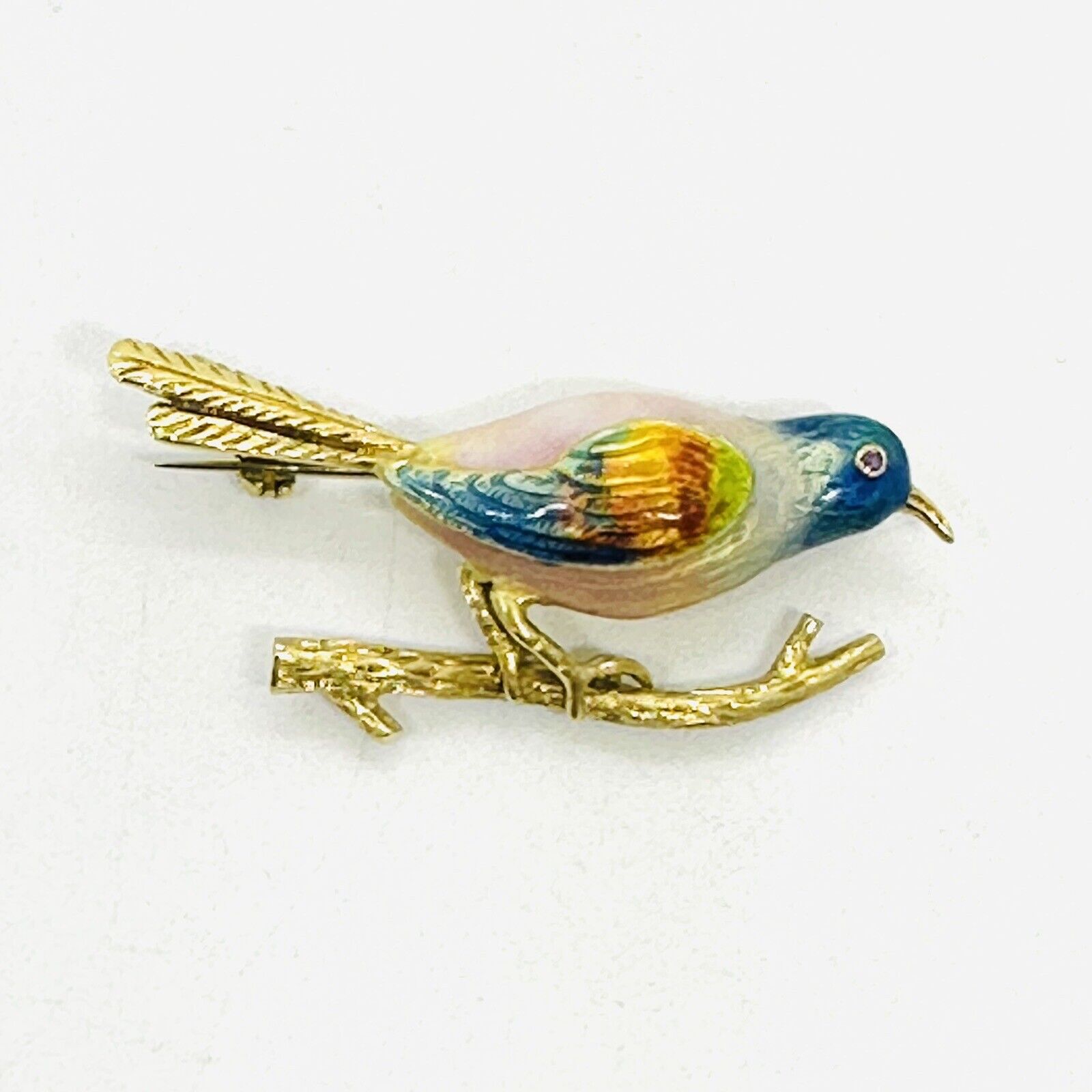 Enamel Eastern Blue Bird 18k 750 Gold  Brooch Pin… - image 5