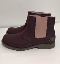 New Skechers Burgundy Zip Up Uptown Shine Sisters Girls/teenagers Mid Boots Sz 5