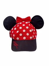 Minnie Mouse Polka Dot Black/red Cap Hat Ears Disneyland Parks Size Youth