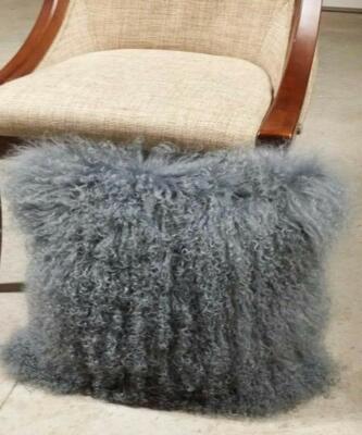 Real Mongolian Tibetan Lamb Fur Pillowcase Cushion Cover Gray Luxurious 40x40cm