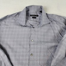 JOHN VARVATOS MEN'S BUTTON UP SHIRT SIZE 16 GRAY PLAID LONG SLEEVE
