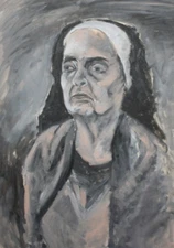 Vintage gouache painting portrait