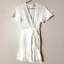 Princess Polly xx Sz 10 White Wrap Dress Knee Length Short Sleeve 100% Cotton