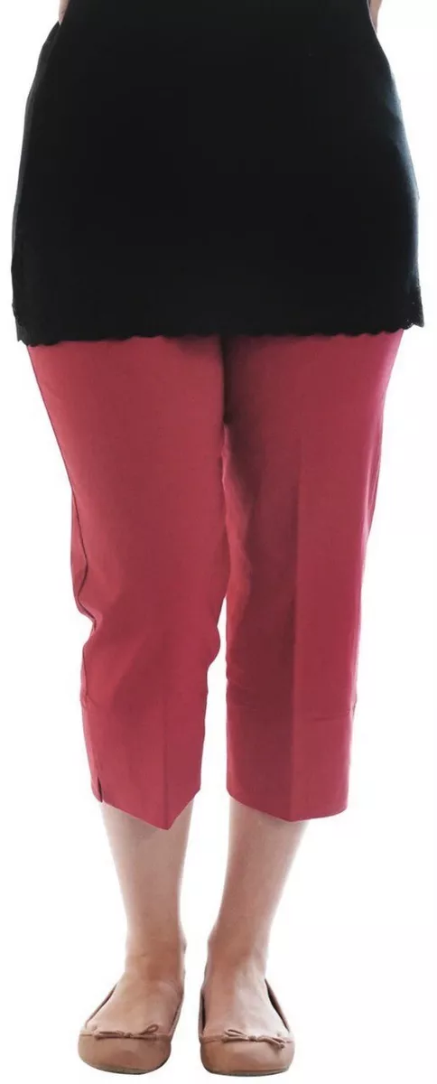 Plus Size Casual Pants, Women's Plus Solid High Rise High Stretch Workwear  Capri Pants