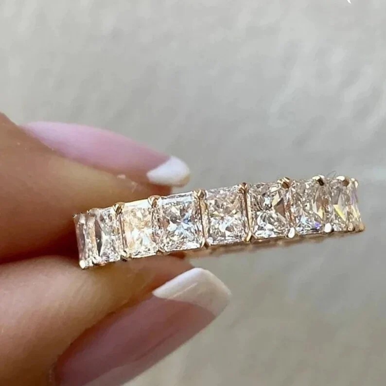 Diamond Wedding Band Ring 2.00 Ct Radiant Cut Lab Grown 14K Yellow Gold-image