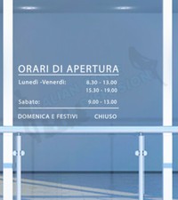ADESIVO NEGOZIO VETRINA ORARI DI APERTURA STICKER VINILE PERSONALIZZATO 
