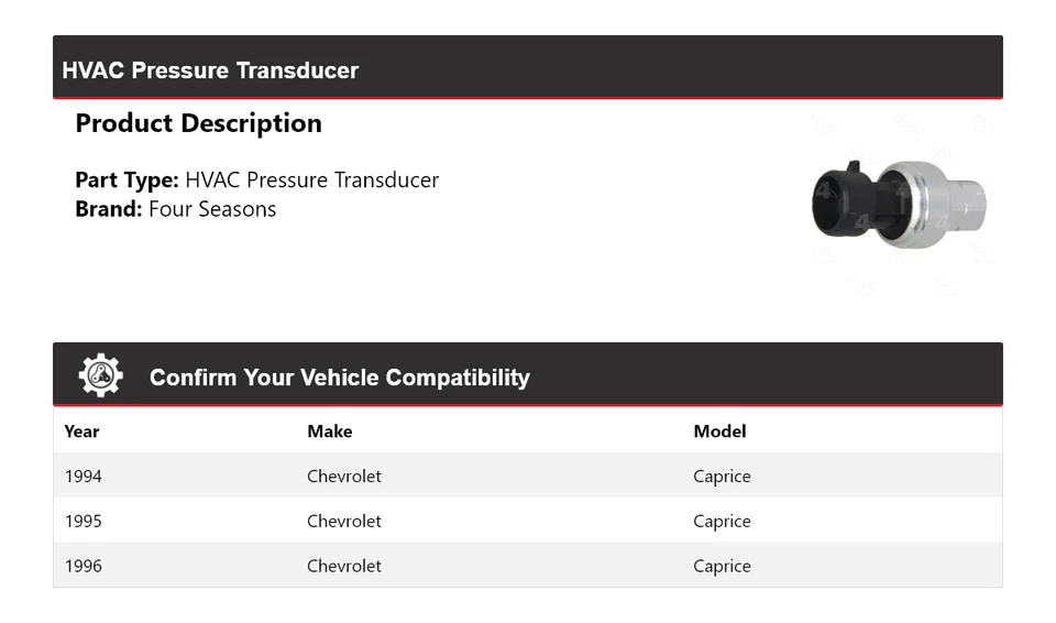 Transductor de presión HVAC Chevrolet Caprice 1994-1996 4 estaciones 1995 Foto 2 de 4