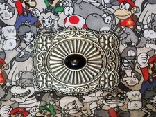 Silver Sun Dial Belt Buckle Black Center Stone Engraved