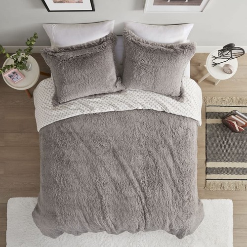 Faux Fur Cozy Reversible Comforter Set Petal Print Reverse All Season Bedding - Picture 34 of 42