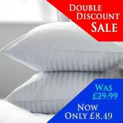NIGHTSLEEP Hotel Quality Egyptian Stripe Pillows Luxury Soft Hollowfibre Filled - 2 Pack