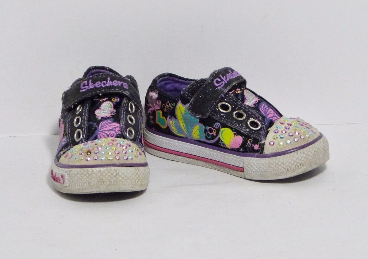 Skechers Twinkle Toes Tennis Shoe Black Hearts Butterflies Toddler Girl&#039;s VGC |