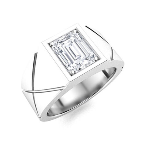 Emerald Cut Lab Created Diamond Wedding Ring 1.50 Ct Solid 950 Platinum Men Band - Picture 1 of 3
