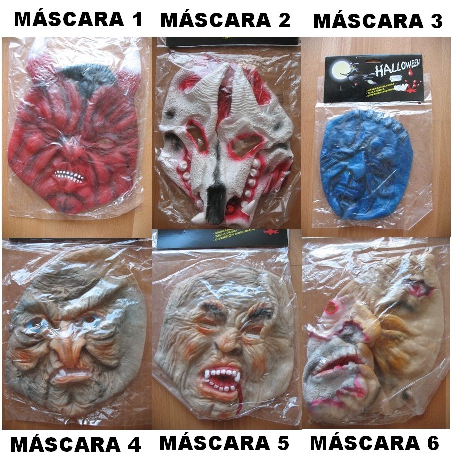 Máscaras surtidas para carnaval o Halloween. Talla única.